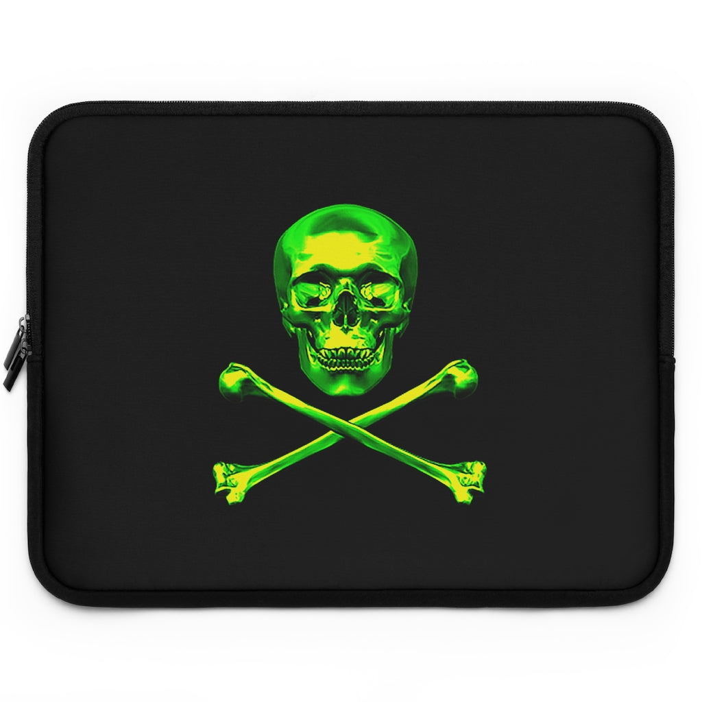 Getrott Green Skull and Bones Black Laptop Sleeve