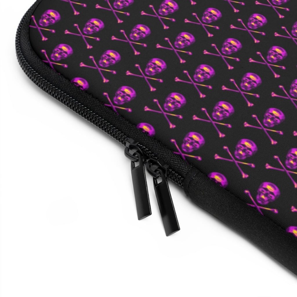 Getrott Pink Skull and Bones Pattern Black Laptop Sleeve