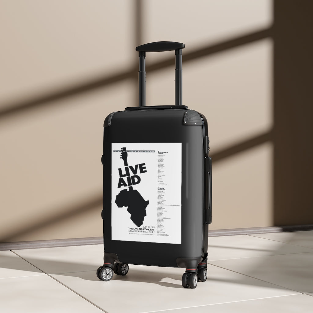 Getrott The Live Aid Concert July 13th 1985 For African Famine Relief World Classic Poster Black Cabin Suitcase Inner Pockets Extended Storage Adjustable Telescopic Handle Inner Pockets Double wheeled Polycarbonate Hard-shell Built-in Lock
