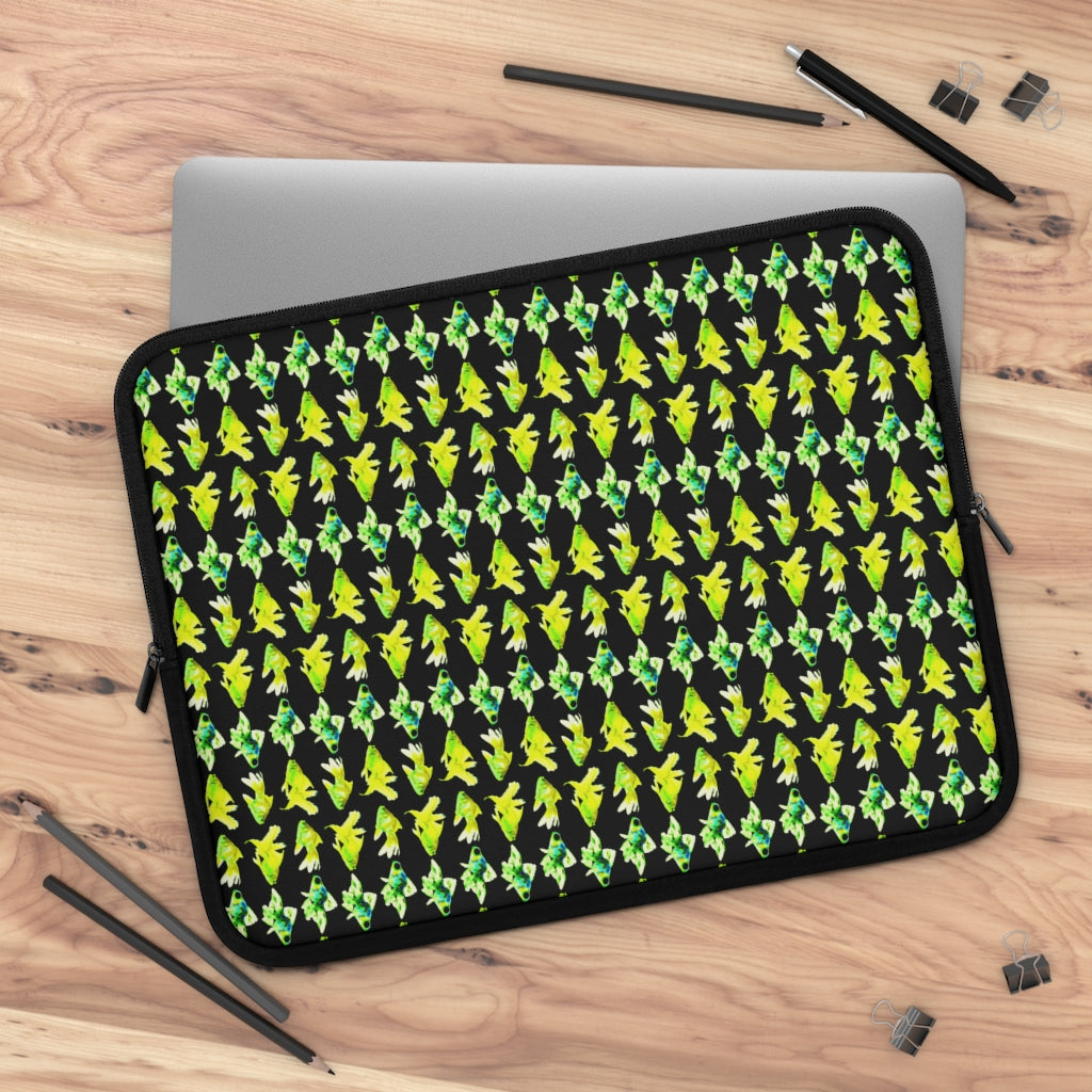 Getrott Green Goldfish Pattern Black Laptop Sleeve-Laptop Sleeve-Geotrott