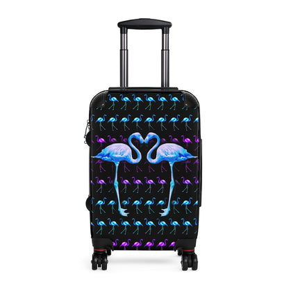 Getrott Blue Flamingos Kissing Cabin Luggage Inner Pockets Extended Storage Adjustable Telescopic Handle Inner Pockets Double wheeled Polycarbonate Hard-shell Built-in Lock