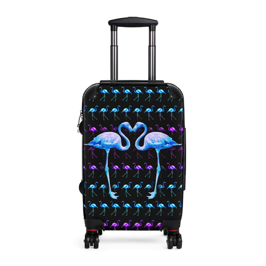 Getrott Blue Flamingos Kissing Cabin Luggage Extended Storage Adjustable Telescopic Handle Double wheeled Polycarbonate Hard-shell Built-in Lock-Bags-Geotrott