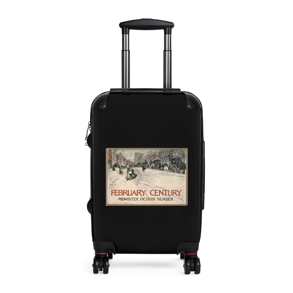 Getrott February Century Midcentury Fiction Number World Classic Poster Black Cabin Suitcase Extended Storage Adjustable Telescopic Handle Double wheeled Polycarbonate Hard-shell Built-in Lock-Bags-Geotrott