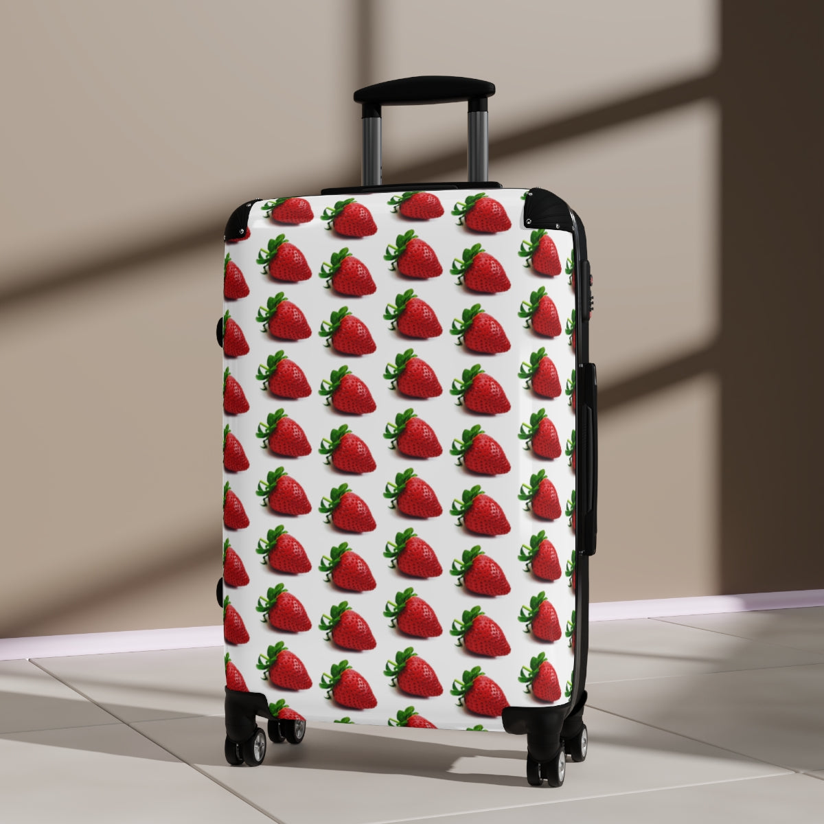 Getrott Strawberry Fruit Pattern Cabin Suitcase Inner Pockets Extended Storage Adjustable Telescopic Handle Inner Pockets Double wheeled Polycarbonate Hard-shell Built-in Lock