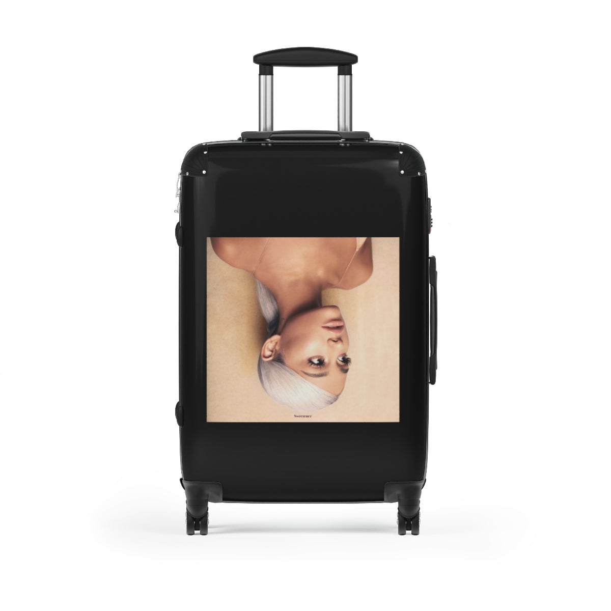 Getrott Ariana Grande Sweetener 2018 Black Cabin Suitcase Inner Pockets Extended Storage Adjustable Telescopic Handle Inner Pockets Double wheeled Polycarbonate Hard-shell Built-in Lock