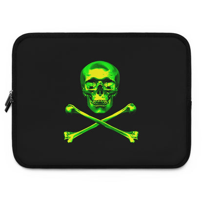 Getrott Green Skull and Bones Black Laptop Sleeve-Laptop Sleeve-Geotrott
