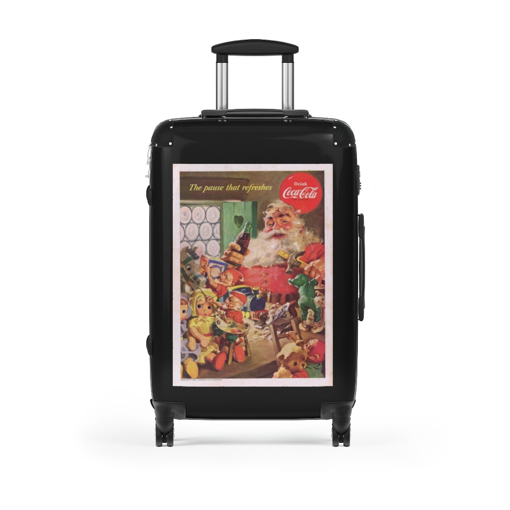Getrott Classic Coca Cola Santa Claus World Classic Poster Black Cabin Suitcase Inner Pockets Extended Storage Adjustable Telescopic Handle Inner Pockets Double wheeled Polycarbonate Hard-shell Built-in Lock