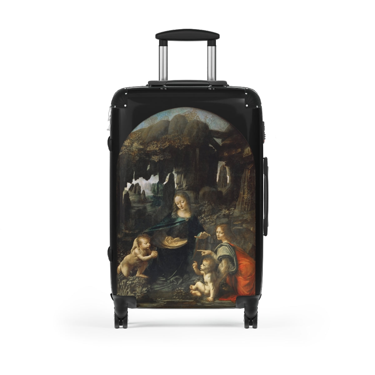 Getrott The Virgin of the Rocks by Leonardo Da Vinci Black Cabin Suitcase Extended Storage Adjustable Telescopic Handle Double wheeled Polycarbonate Hard-shell Built-in Lock-Bags-Geotrott