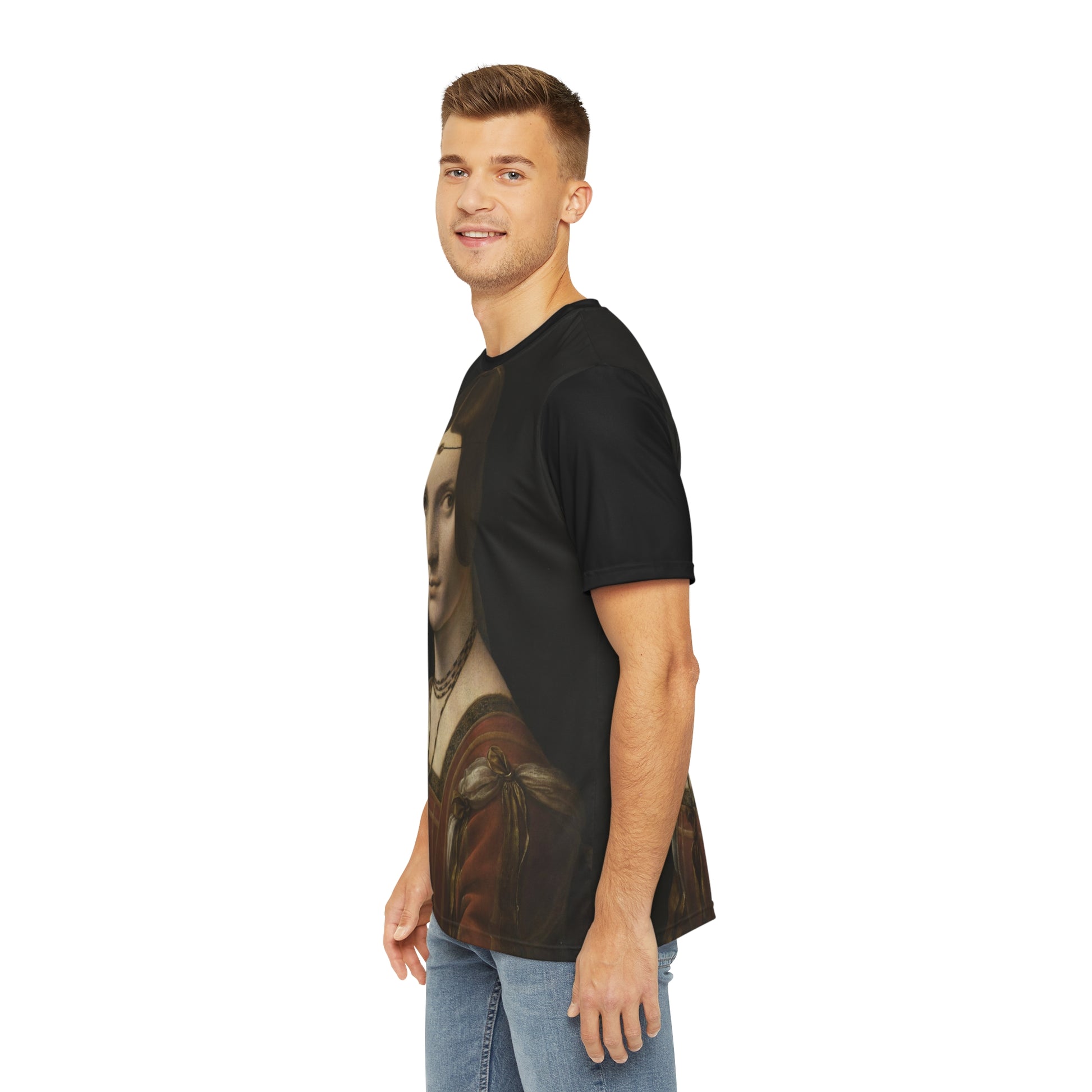 La Belle Ferronnière Painting by Leonardo da Vinci Classic Art Men's Polyester Tee (AOP)-All Over Prints-Geotrott