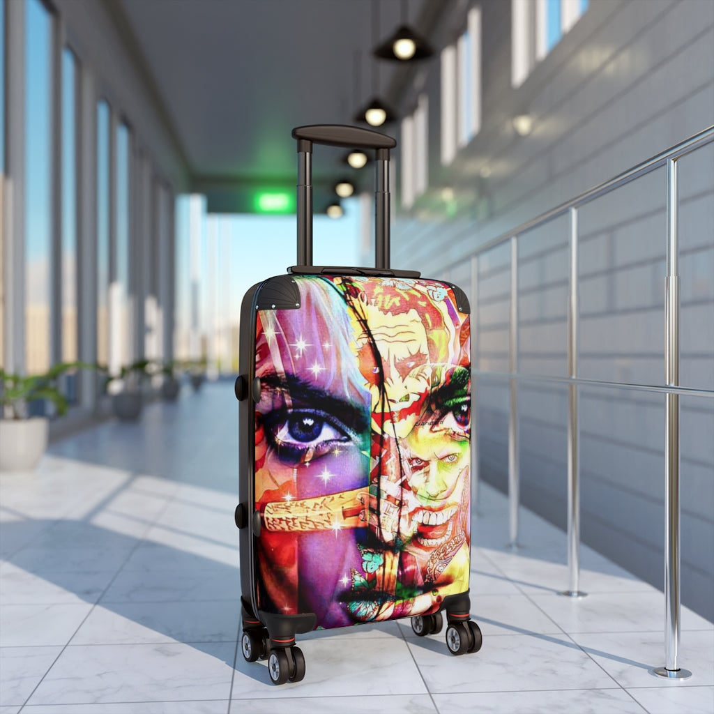 Getrott Eddy Bogaert Graffiti Art Girl Face 4 Cabin Suitcase Extended Storage Adjustable Telescopic Handle Double wheeled Polycarbonate Hard-shell Built-in Lock-Bags-Geotrott