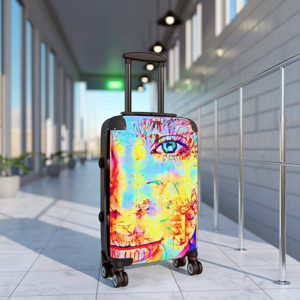 Getrott Charlotte Face Graffiti Art Cabin Suitcase Inner Pockets Extended Storage Adjustable Telescopic Handle Inner Pockets Double wheeled Polycarbonate Hard-shell Built-in Lock