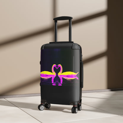 Getrott Swans Kissing Black and Pink Art Cabin Suitcase Extended Storage Adjustable Telescopic Handle Double wheeled Polycarbonate Hard-shell Built-in Lock-Bags-Geotrott