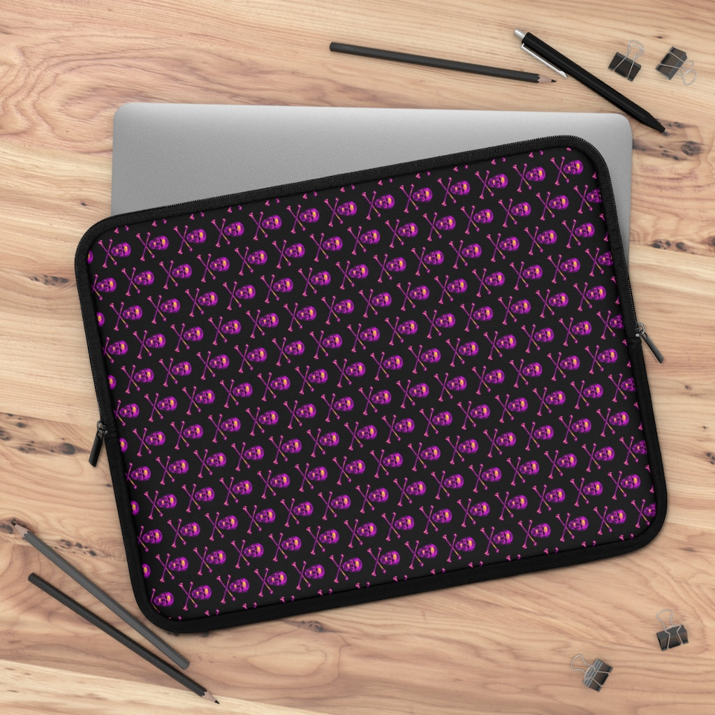 Getrott Pink Skull and Bones Pattern Black Laptop Sleeve-Laptop Sleeve-Geotrott