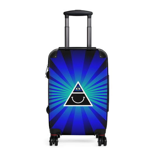 Getrott Illuminati Triangle Happy Face Blue Cabin Suitcase Extended Storage Adjustable Telescopic Handle Double wheeled Polycarbonate Hard-shell Built-in Lock-Bags-Geotrott