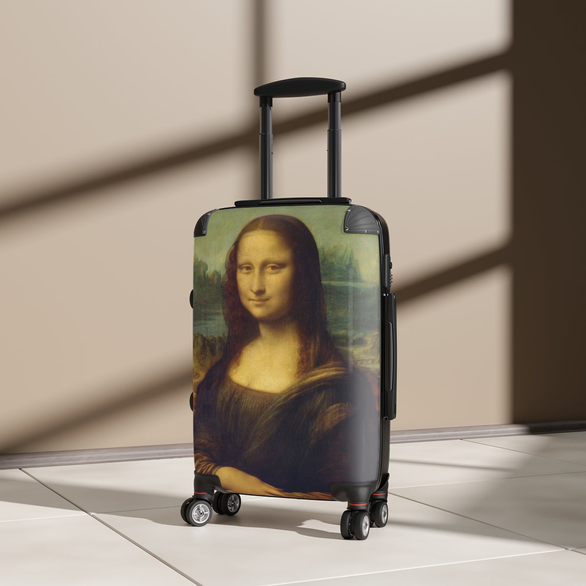 Getrott The Mona Lisa by Leonardo Da Vinci Black Cabin Suitcase Extended Storage Adjustable Telescopic Handle Double wheeled Polycarbonate Hard-shell Built-in Lock-Bags-Geotrott