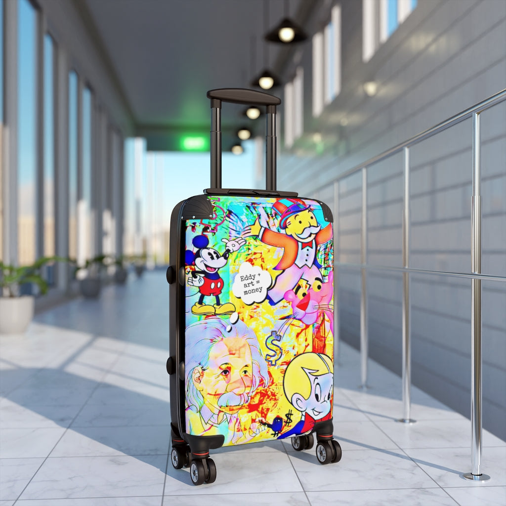 Getrott Graffiti Mickey Monopoly Art Cabin Suitcase Inner Pockets Extended Storage Adjustable Telescopic Handle Inner Pockets Double wheeled Polycarbonate Hard-shell Built-in Lock
