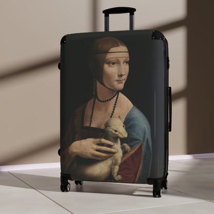 Getrott The Lady with an Ermine by Leonardo Da Vinci Black Cabin Suitcase Extended Storage Adjustable Telescopic Handle Double wheeled Polycarbonate Hard-shell Built-in Lock-Bags-Geotrott