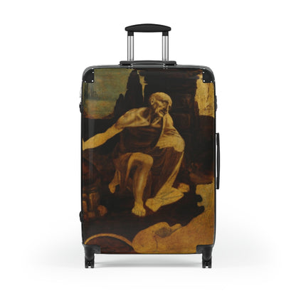 Getrott Saint Jerome in the Wilderness by Leonardo Da Vinci Black Cabin Suitcase Extended Storage Adjustable Telescopic Handle Double wheeled Polycarbonate Hard-shell Built-in Lock-Bags-Geotrott