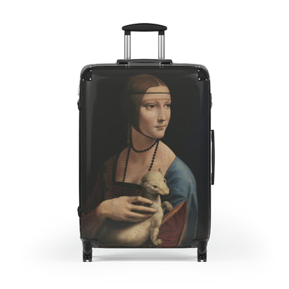 Getrott The Lady with an Ermine by Leonardo Da Vinci Black Cabin Suitcase Extended Storage Adjustable Telescopic Handle Double wheeled Polycarbonate Hard-shell Built-in Lock-Bags-Geotrott